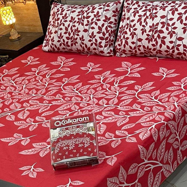 Vibrant Red Printed Double Bedsheet Set with Pillow Covers