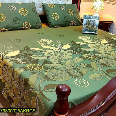 Cotton Floral Bedsheet Set Green Gold Double Bed